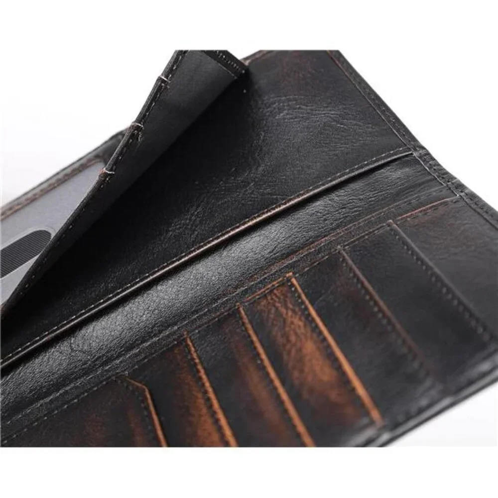 Flag Long Wallet For Men Full Grain Leather with Hand Burnished Rfid Blocking